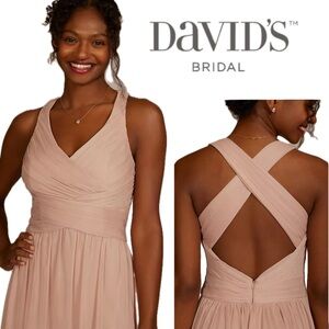 NWT David's Bridal Cross Back Mesh Bellini Peach W11480 Short Bridesmaid dress